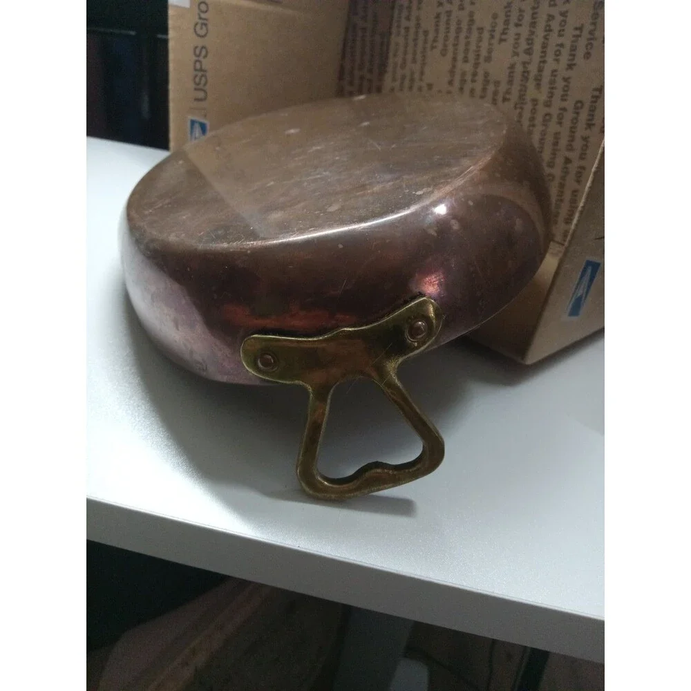 Vintage Copper Oval Au Gratin Pan Brass Handles 8x 12” Patina Condition As Pictu